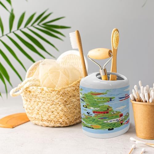 Ambesonne Cartoon Soap Toothbrush Holder Set 2 Pcs Apple Green and Pale Blue
