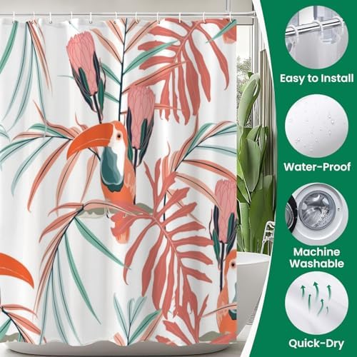 JCOOKLOFTS 4 Piece Shower Curtain Set with Rugs 1