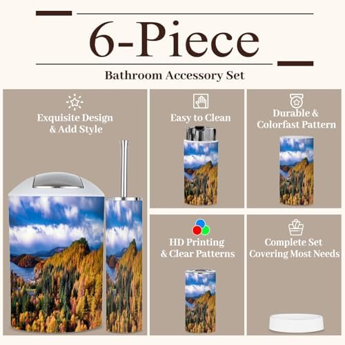 6 Piece Boho Bathroom Accessories Set with Scottish Highlands Design