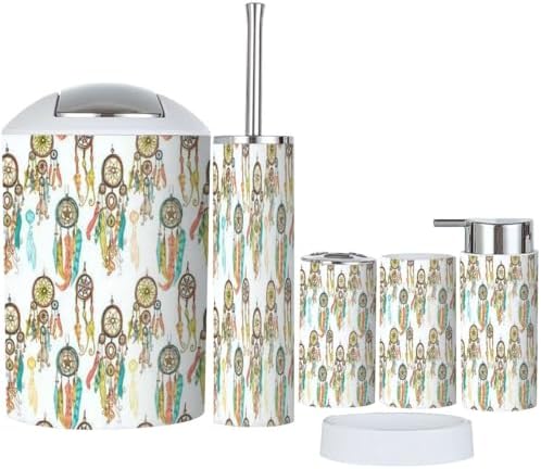Bathroom Accessories Set 6 Pcs White Dream Catchers Toothbrush Holder