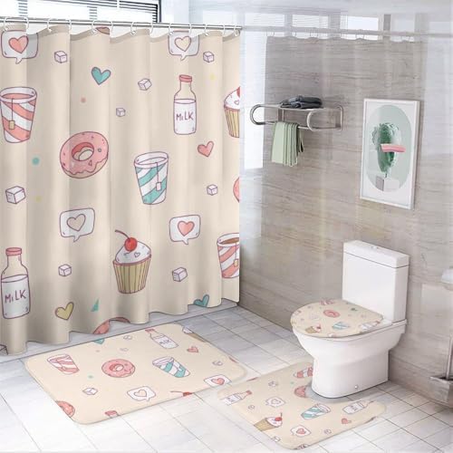 Kuizee 4 Piece Shower Curtain Set with Rugs and Hooks 1