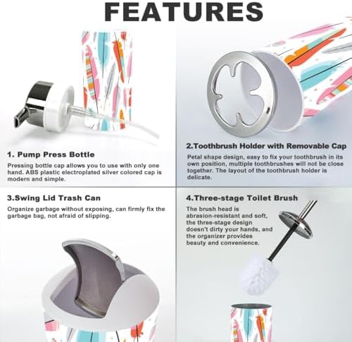 Modern Bathroom Accessories Set 6 Pcs with Feather Aztec Detail