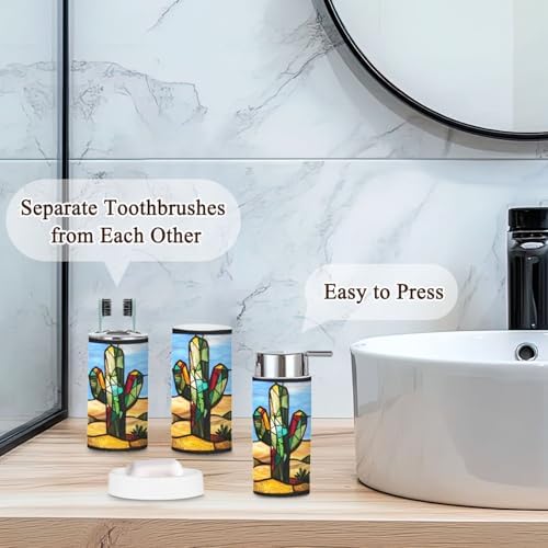 6 Piece Bathroom Accessories Set Stained Glass Cactus Decor