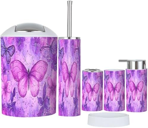 Boho Purple Bathroom Accessory Set 6 Piece 1