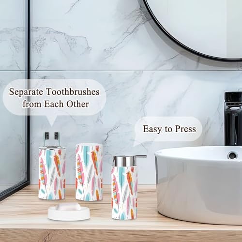 Modern Bathroom Accessories Set 6 Pcs with Feather Aztec Detail