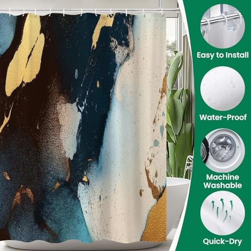 4 Piece Luxury Shower Curtain Set with Rugs and Mats