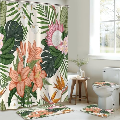 4-Piece JCOOKLOFTS Shower Curtain Set with Rugs
