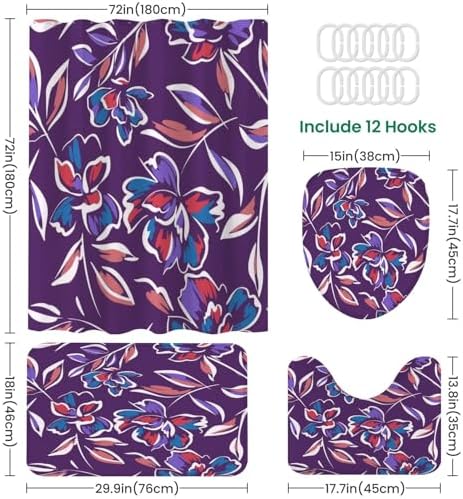 JCOOKLOFTS 4 Piece Summer Floral Shower Curtain Set
