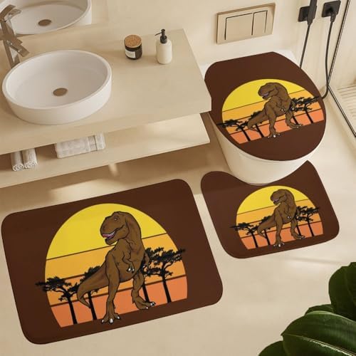 Kuizee Dinosaur Shower Curtain Set with Rugs 4Pcs
