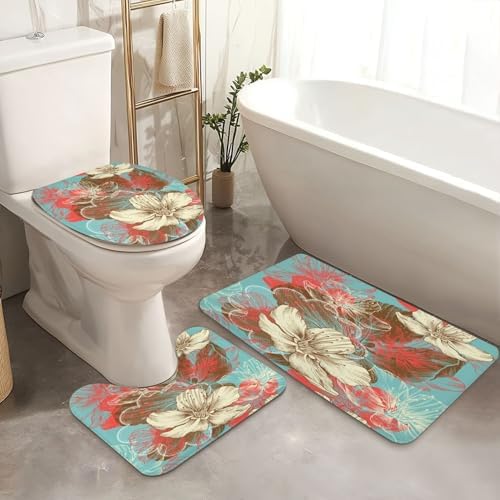 4 Pieces Shower Curtain Set with Non-Slip Rugs