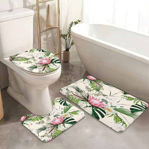 4 Piece Shower Curtain Set with Rugs and Toilet Lid Cover 1