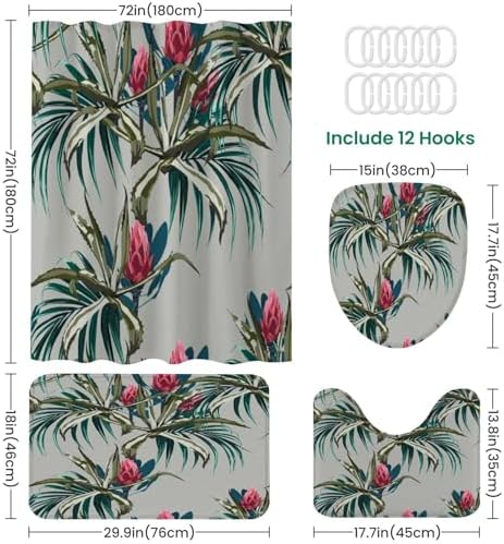 JCOOKLOFTS 4-Piece Shower Curtain Set with Floral Pattern