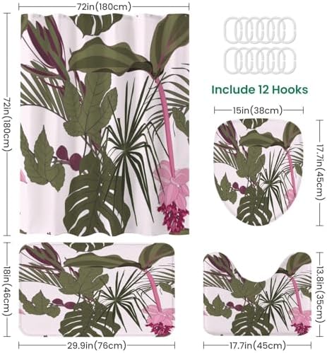JCOOKLOFTS 4-Piece Shower Curtain Set with Rugs and Mats 1