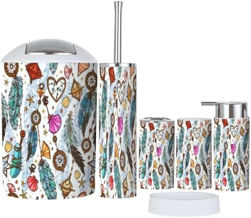 Tropical Boho Style Bathroom Accessories Set 6 Pcs