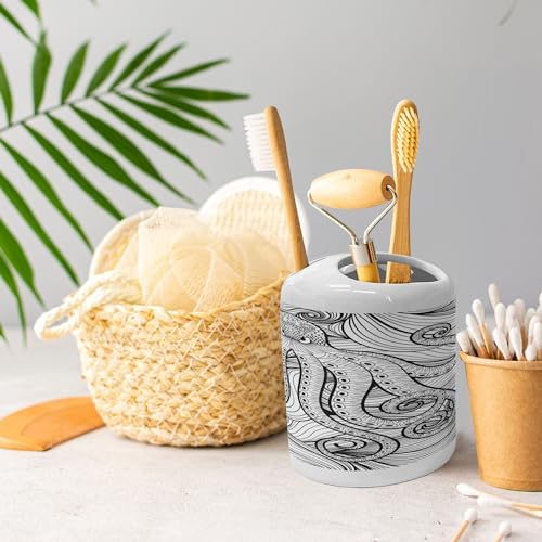 Ambesonne Octopus Soap Dispenser Toothbrush Holder Set Black White 1