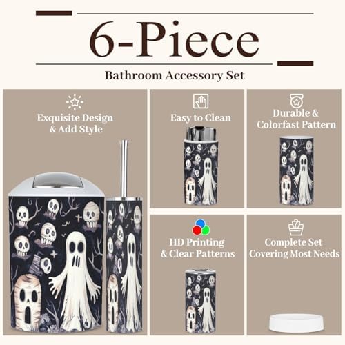 6 Piece Bathroom Accessories Set with Cute Ghosts Design
