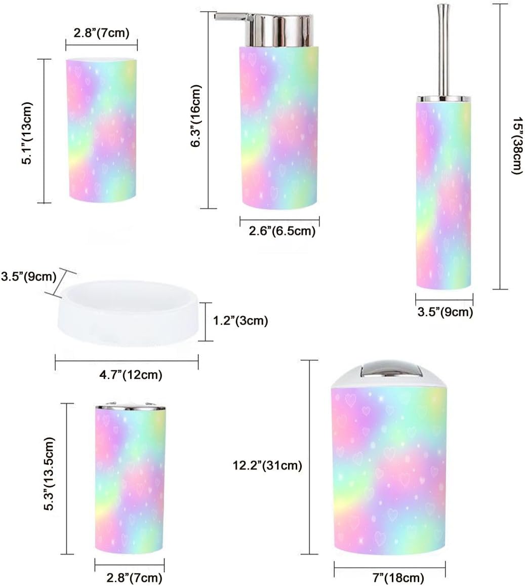 Boho Rainbow Holographic Bathroom Accessory Set 6 Piece