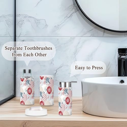6pcs Bathroom Accessories Set Red Blue Fans Flower Japanese Design