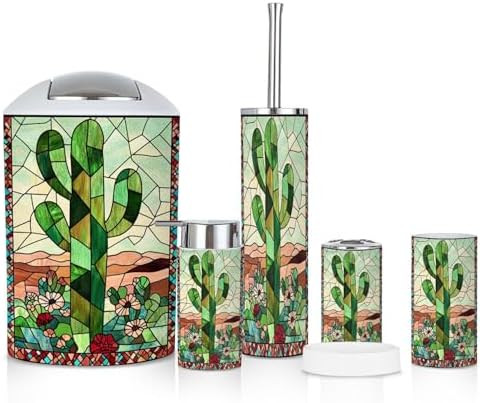 6 Piece Vibrant Stained Glass Bathroom Accessories Set