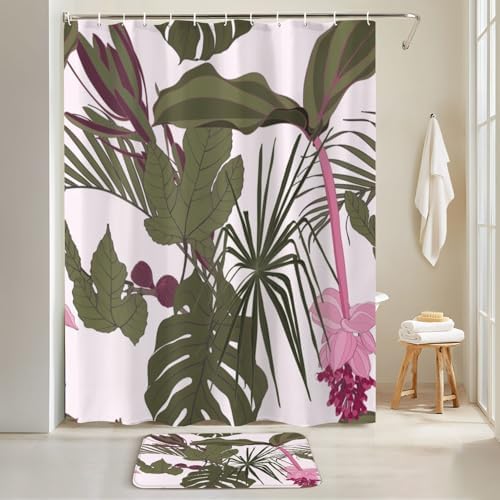 JCOOKLOFTS 4-Piece Shower Curtain Set with Rugs and Mats 1