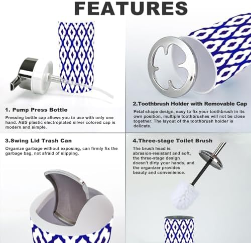 Modern Blue White Bathroom Accessories Set 6 Pcs