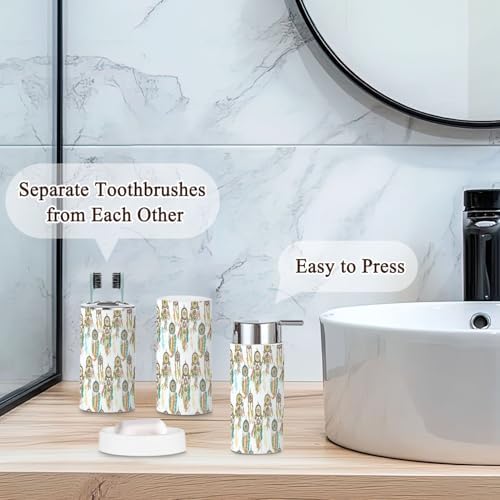 Bathroom Accessories Set 6 Pcs White Dream Catchers Toothbrush Holder