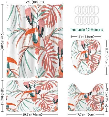 JCOOKLOFTS 4 Piece Shower Curtain Set with Rugs 1