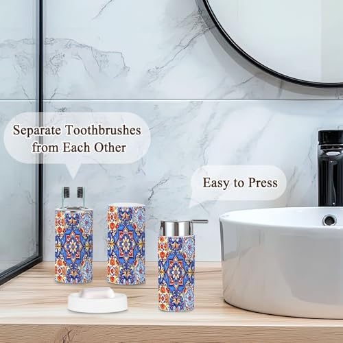 6-Piece Boho Bathroom Accessories Set with Talavera Ceramic Design