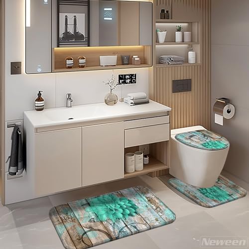 Neween 4 Pcs Green Flower Bathroom Set