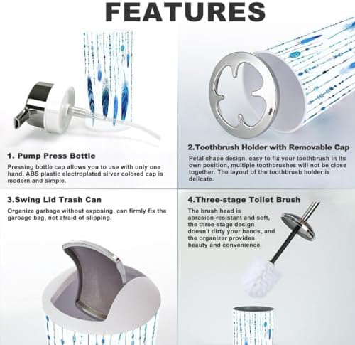 Bathroom Accessories Set 6 Pcs Ethnic Feathers Decor