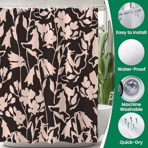 4 Piece Shower Curtain Set with Floral Pattern