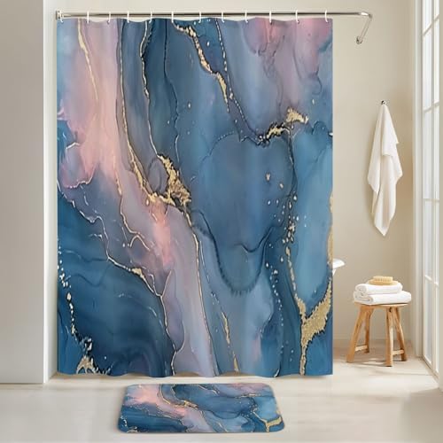 JCOOKLOFTS 4 Pieces Shower Curtain Set with Rugs
