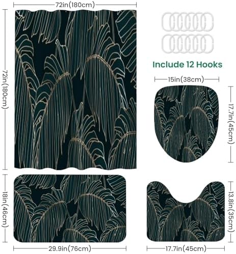 JCOOKLOFTS 4 Piece Shower Curtain Set with Rugs and Accessories