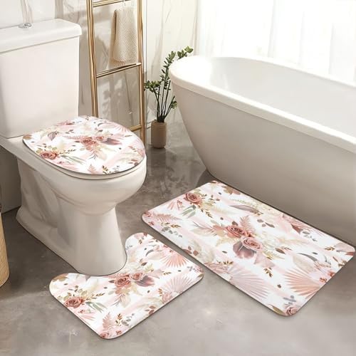 4 Piece Shower Curtain Set with Rugs and Mat Covers