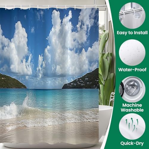 4 Piece Shower Curtain Set with Non-Slip Rugs and Cushions