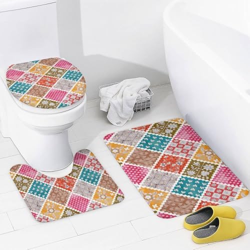 Kuizee 4-Piece Shower Curtain Set with Non-Slip Rugs and 12 Hooks