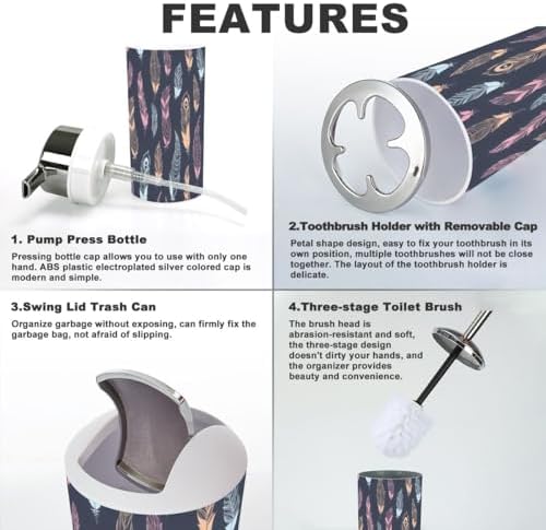 6 Pcs Ethnic Feathers Bathroom Accessories Set