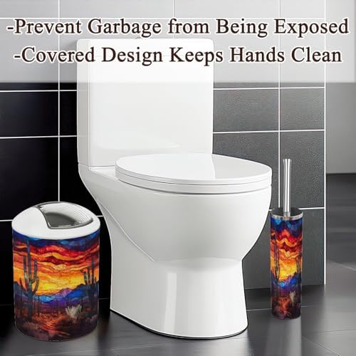 6 Piece Bathroom Accessories Set Mystical Desert Cactus Textured Stained Glass Art