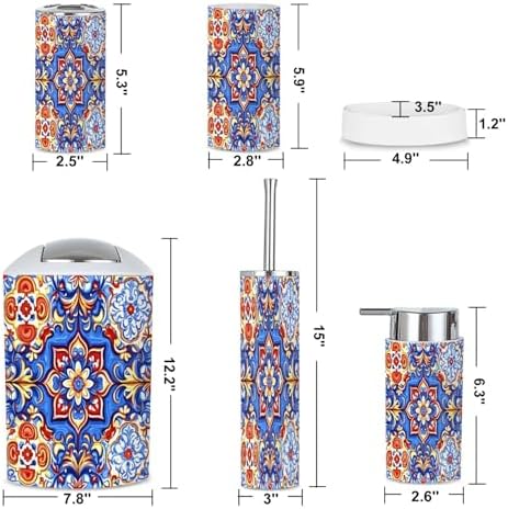 6-Piece Boho Bathroom Accessories Set with Talavera Ceramic Design