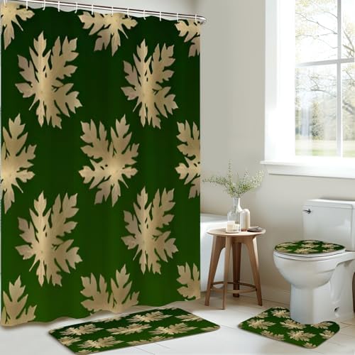 4 Piece Shower Curtain Set with Rugs and Accessories