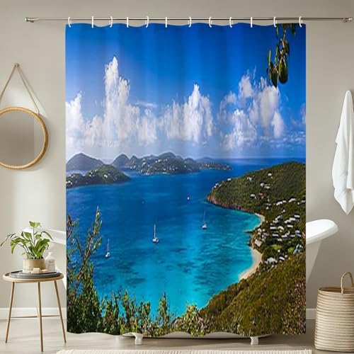 4 Piece Shower Curtain Set with Rugs and Non-Slip Mats 1