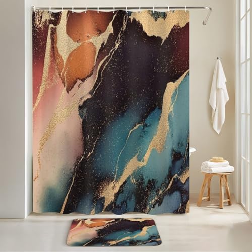 4 Pieces Shower Curtain Set with Non-Slip Mats