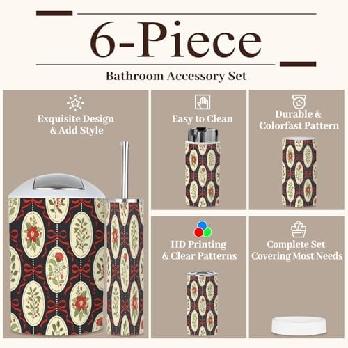 Retro Christmas Floral Cameos Bathroom Accessories Set