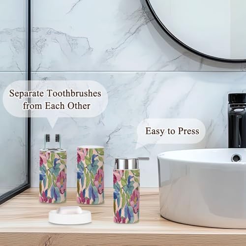 6-Piece Boho Bathroom Accessories Set with Tropical Flowers