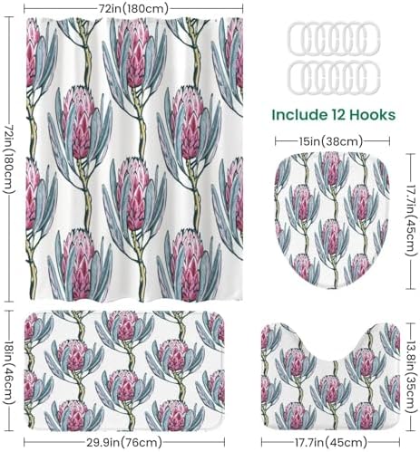 4 Piece Shower Curtain Set with Rugs and Accessories 1