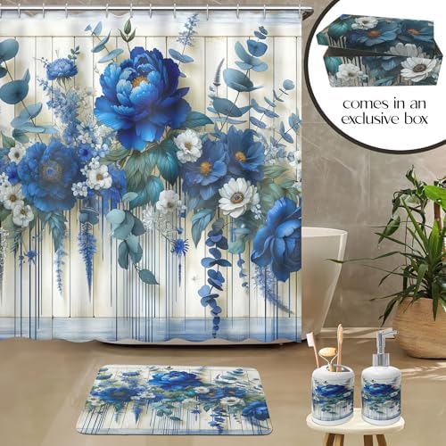 Ambesonne Blue Bathroom Decor Set 4 Pcs