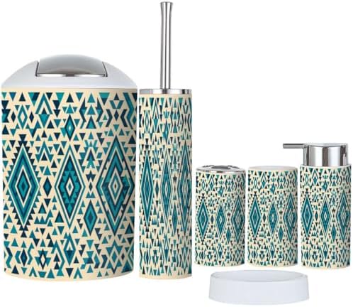 Boho Aztec Bathroom Accessory Set of 6 1