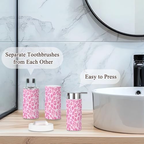 6 Piece Bathroom Accessories Set with Ombre Leopard Print Bow