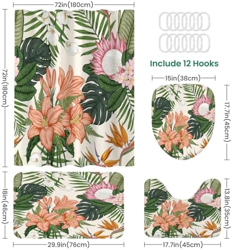 4-Piece JCOOKLOFTS Shower Curtain Set with Rugs