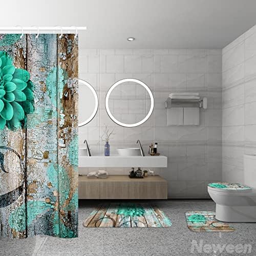 Neween 4 Pcs Green Flower Bathroom Set